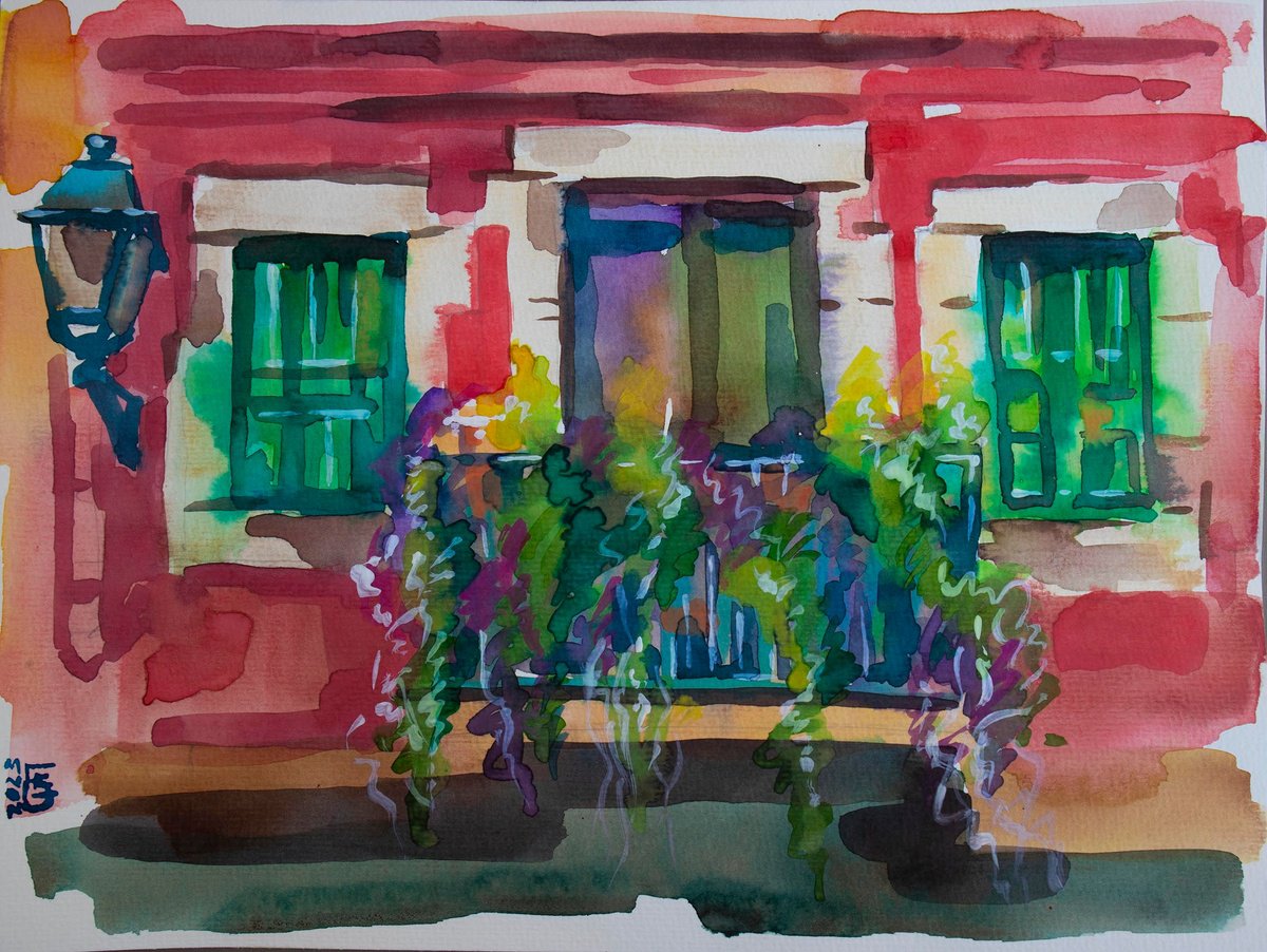 Impressionistic Cityscapes Watercolour By Kateryna Bortsova, 13 X 9", Watercolour Painting Of Balcony In Barcelona, Artfinder