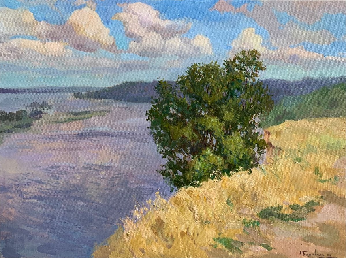 Impressionistic Landscape Oil Painting By Andriy Berekelia, 31 X 24, Above The Dnipro, Original Artwork
