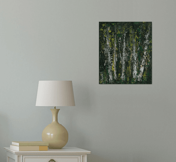 Birch Grove - expressive painting with strong textures