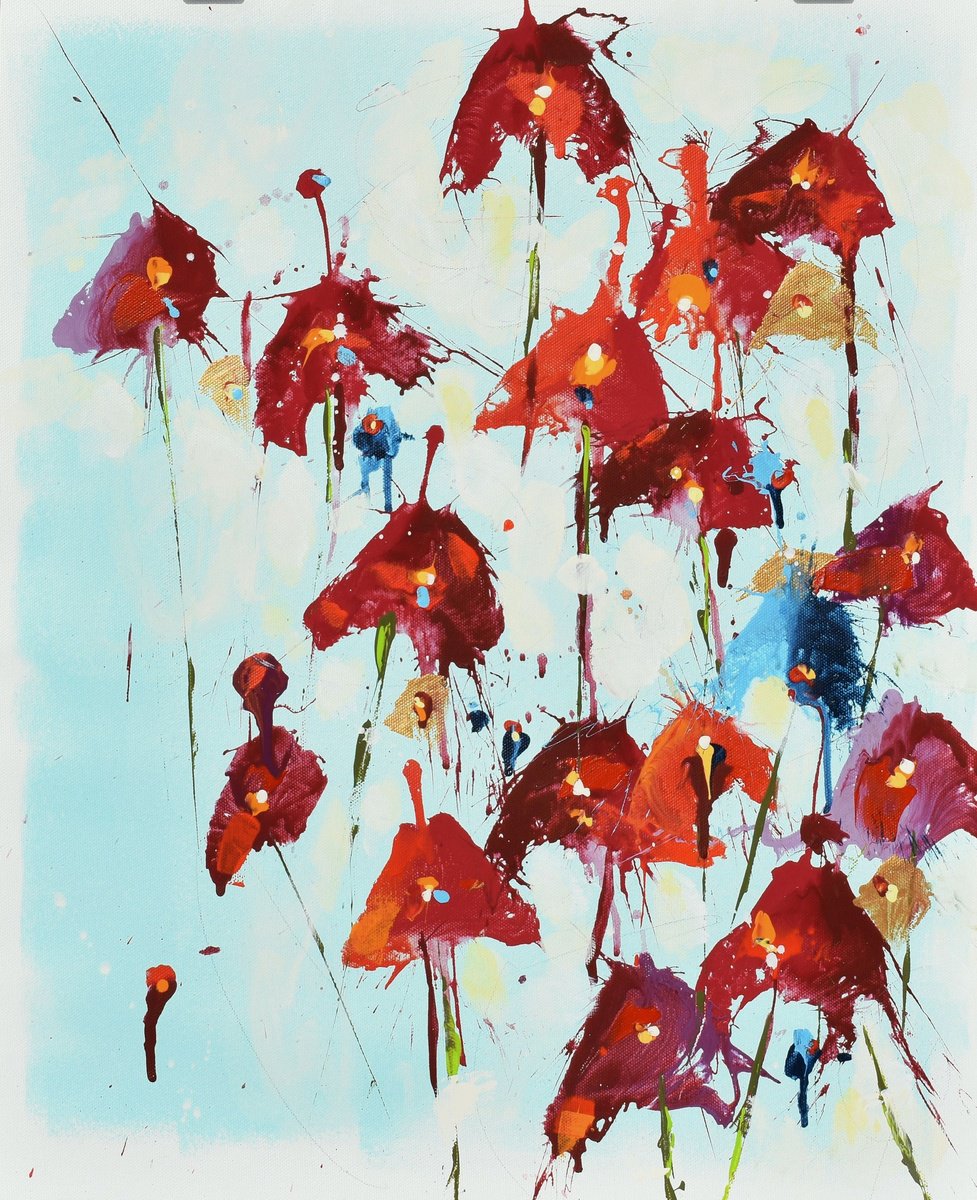 Abstract Landscape Painting By Cynthia Ligeros, 16 X 20, Scarlet Serenade, Original Artwork