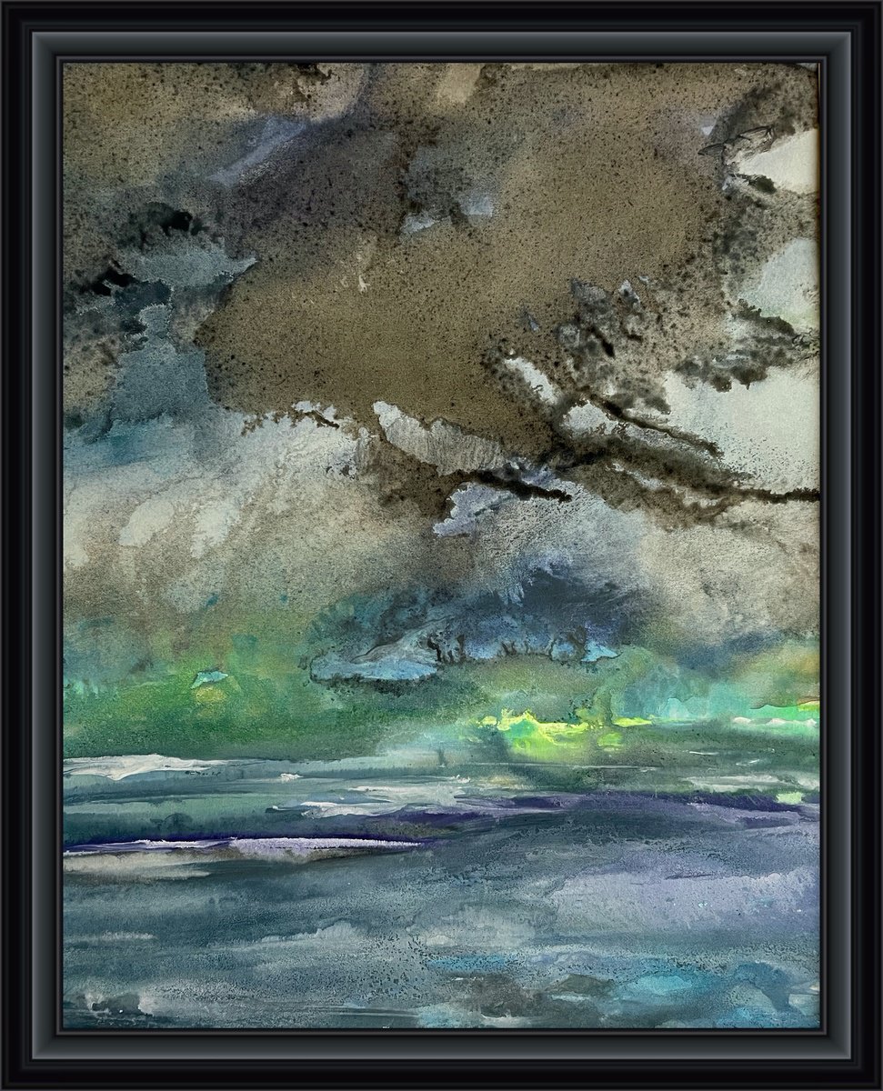 Abstract Landscape Watercolour By Gesa Reuter, 7 X 9, Seeing Some Clouds Today, Original Artwork