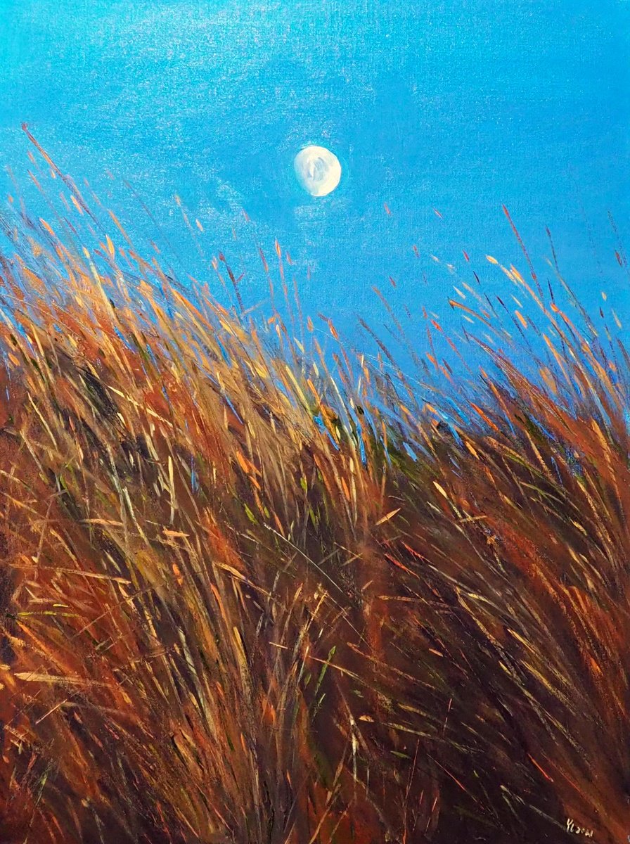 Impressionistic Landscape Oil Painting By Yuanyuan Liu, 24 X 31", Moonrise, Original Artwork