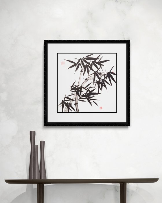 Two Bamboos with a Red Ladybug