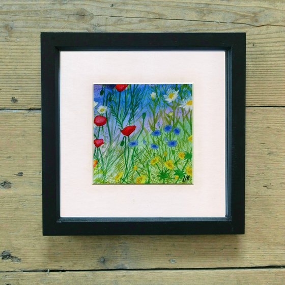 Wildflowers - mounted watercolour, small gift idea