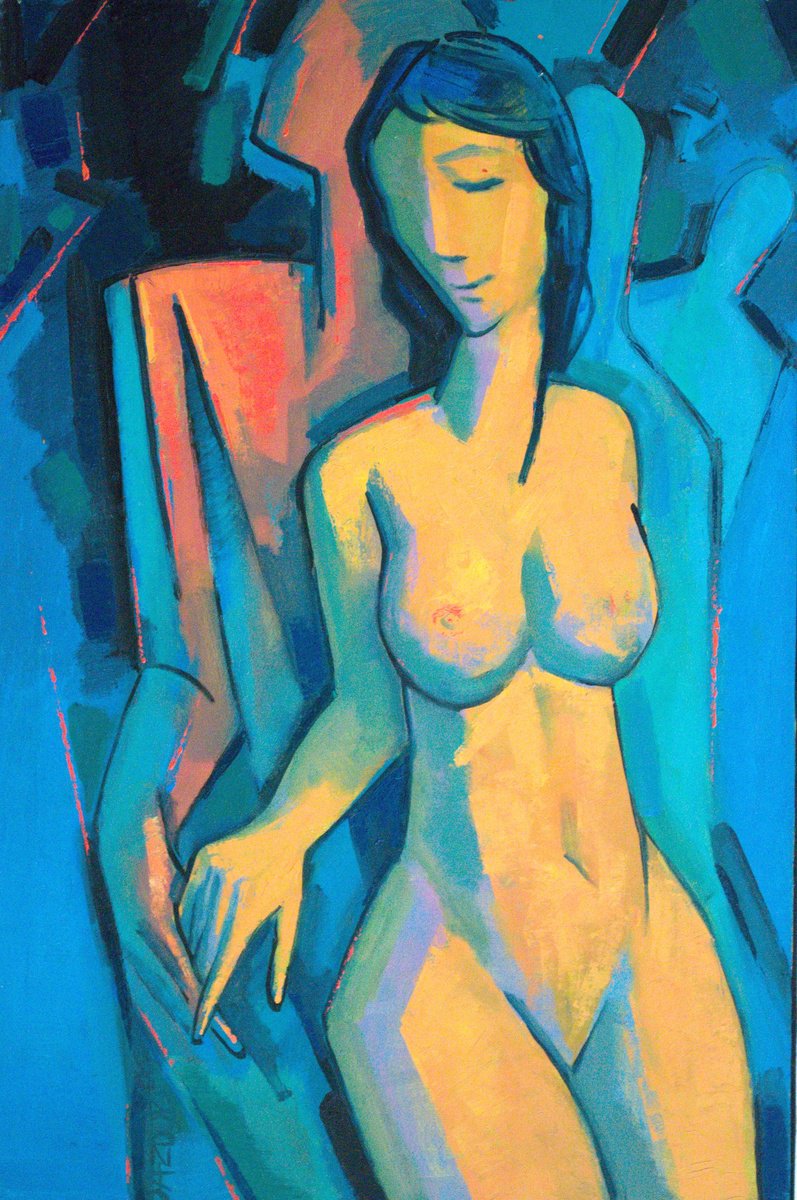 Expressive Portrait Oil Painting By Rumen Sazdov, 24 X 35", Relation, Original Artwork