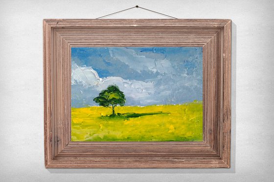 "The one" Oak Tree Painting Tree of Life Original Art Minimalism Landscape Artwork Small Oil Wall