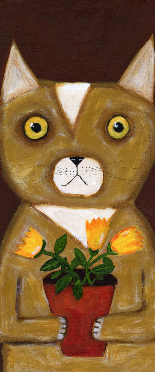 Big Cat with Pot Plant by Sharyn Bursic