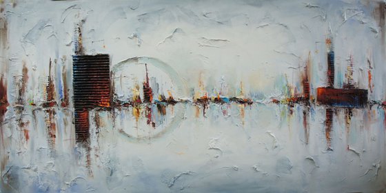 Urban cardiogram, Abstract painting, mixed media collage