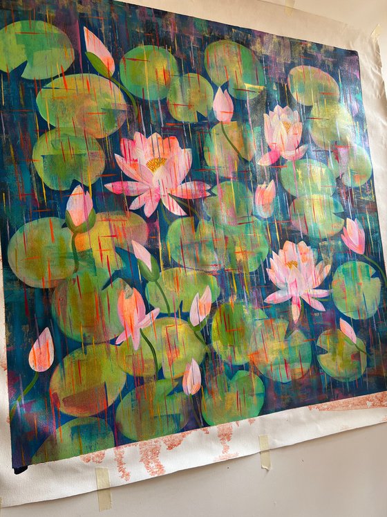 Lily pond of passion ! Large square painting