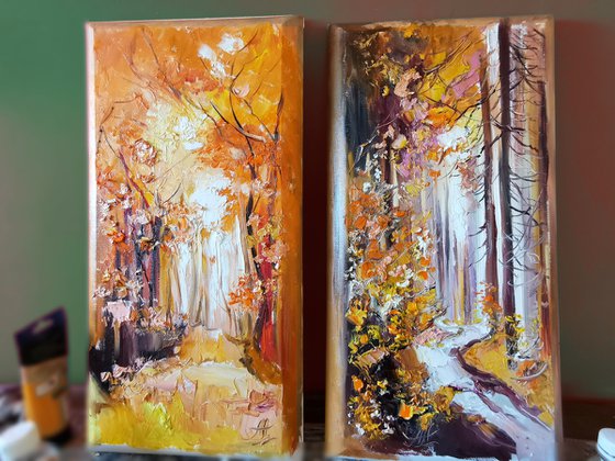 Autumn Painting set, Fall Canvas art, Set paintings