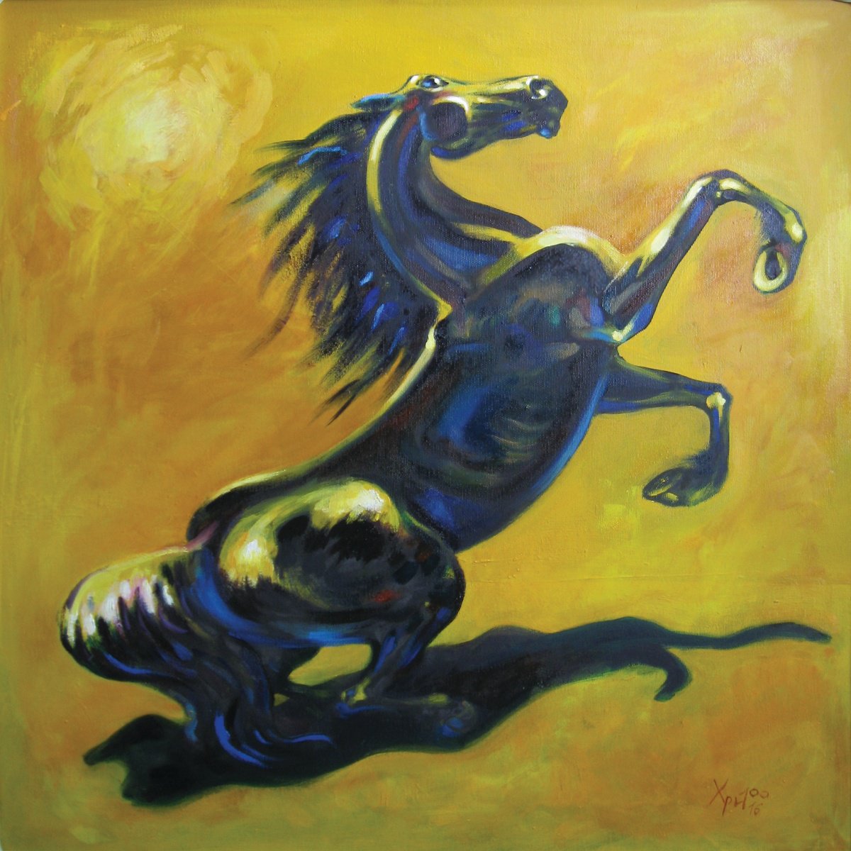 Expressive Animal Oil Painting By Hristo Hristov, 24 X 24, Sand Horse, Original Artwork