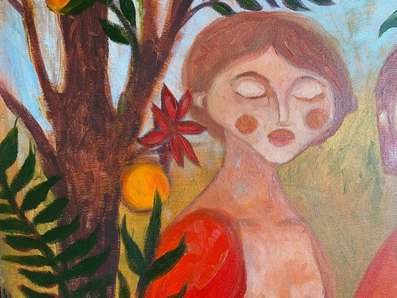 Sirens Art Modern Woman Nude, Bird Woman, canvas, oil - Garden guards 90x75 cm
