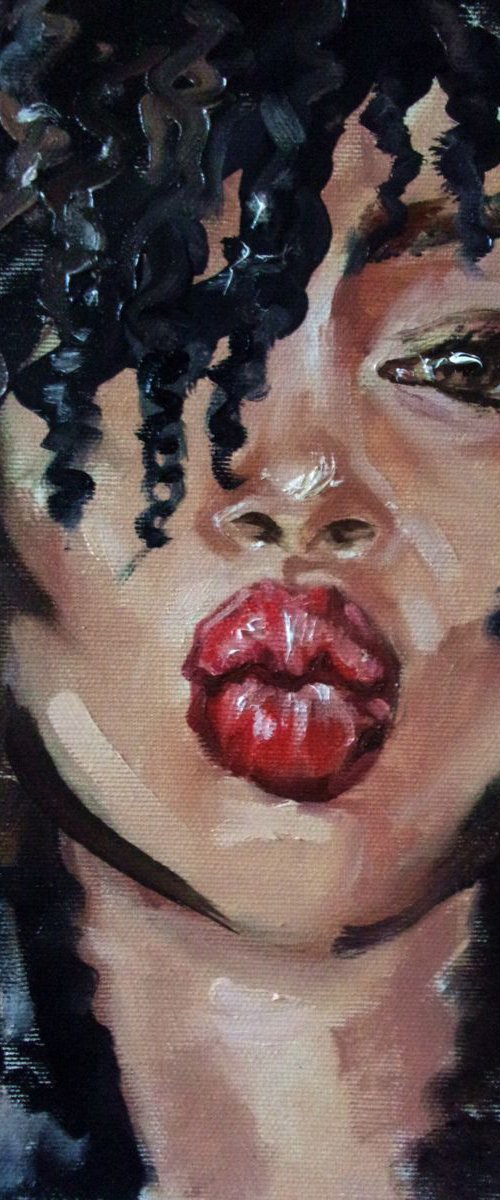 " A BIG KISS :)  "  ,original painting autumn palette knife GIFT LIGHT by Monika Luniak