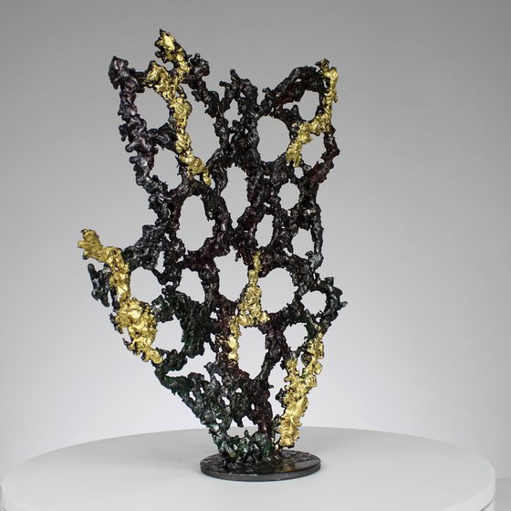 Abstraction III - Abstract metal sculpture - steel, pigment and gold leaf