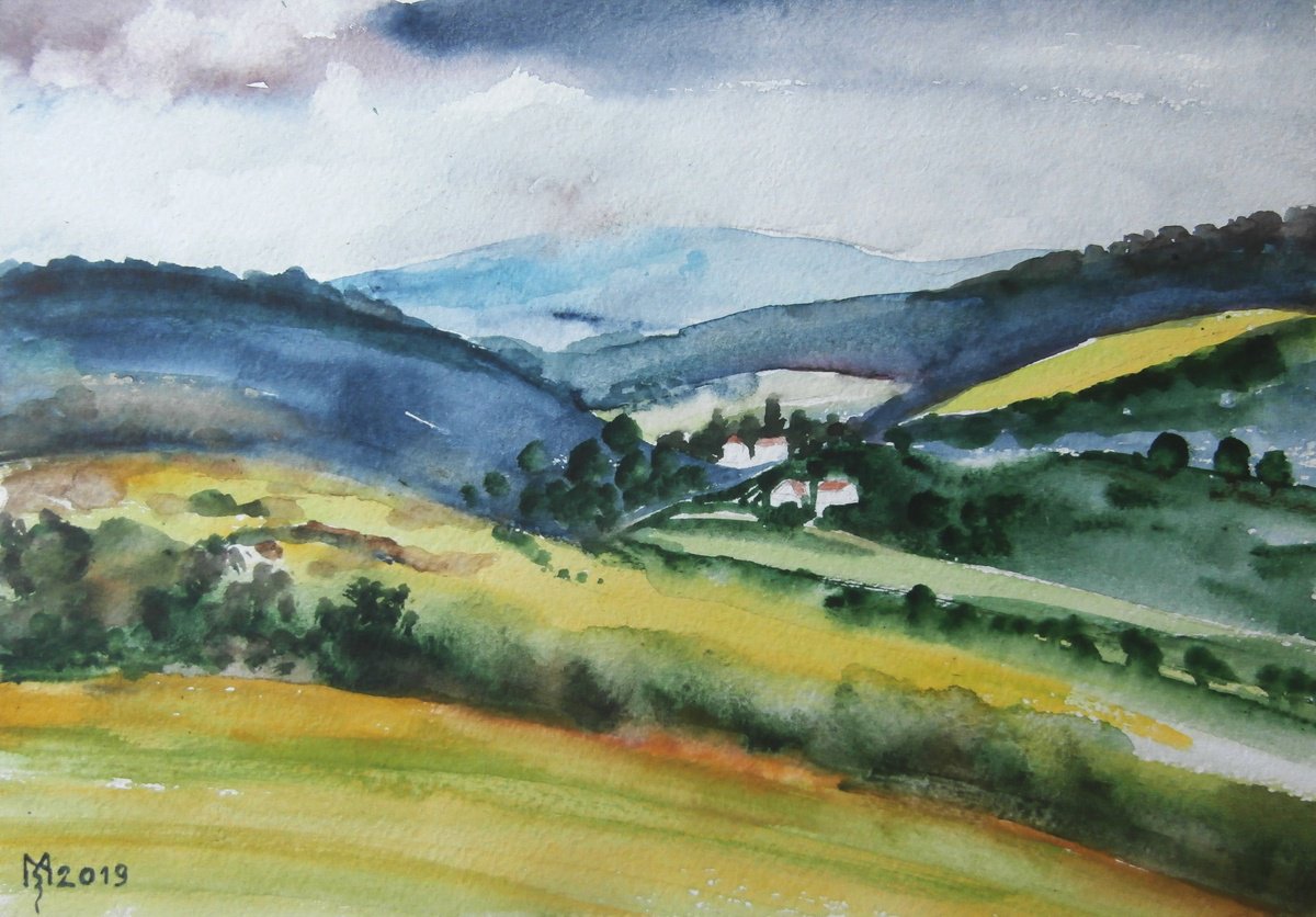 Impressionistic Landscape Watercolour By Zoran Mihajlovic Muza, 10 X 7", Landscape, Original Artwork