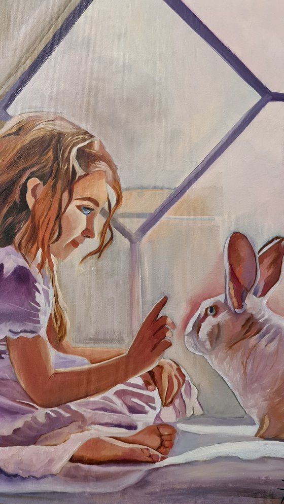 The girl and rabbit 40*50 cm