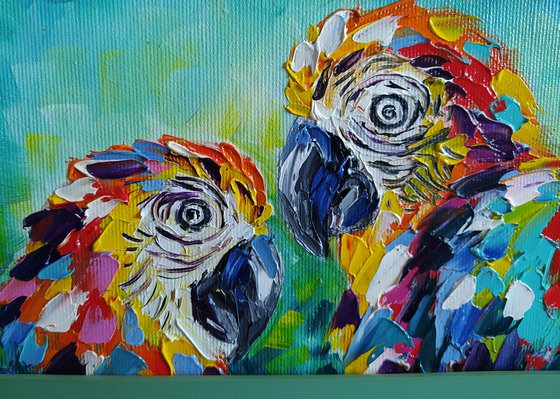 Life in love - parrots oil painting, bird, parrots, birds oil painting, painting on canvas, gift, parrots art, art bird, animals oil painting