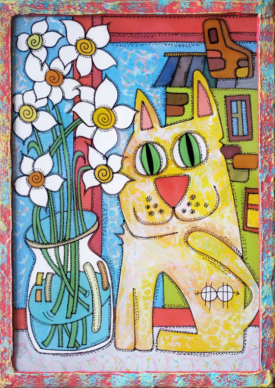 Cat and daffodils #3