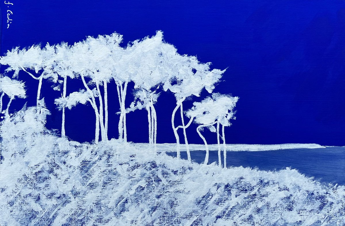 Impressionistic Landscape Acrylic Painting By Cadiou Frederic, 13 X 9, Roche Nue, Original Artwork