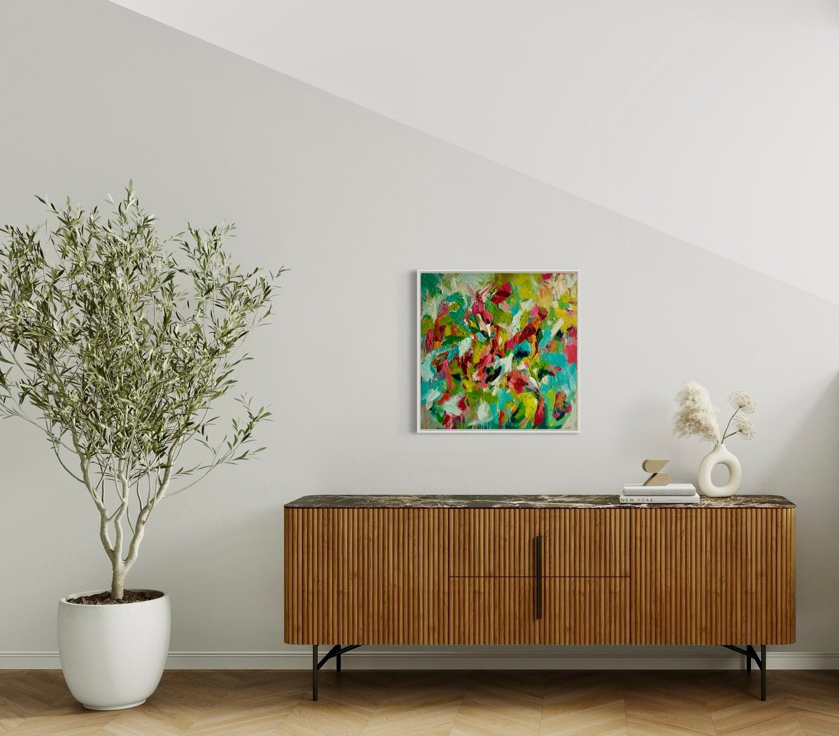 Organic Abstract Oil Painting By Clara Wilkinson, 26 X 26, Sun After Rain, Original Artwork