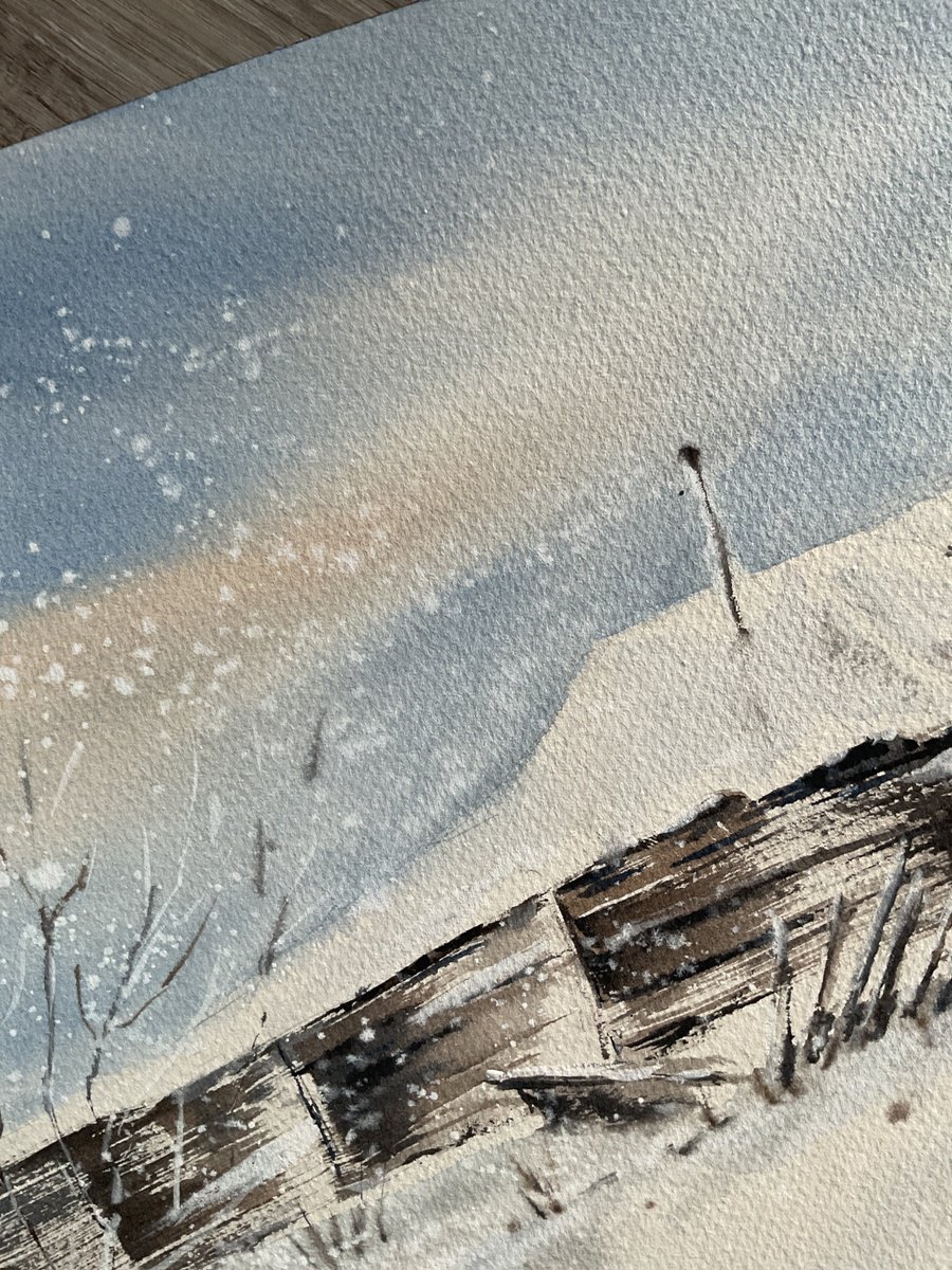 Illustrative Landscape Watercolour By Natalia Butenko, 16 X 12", Winter In Abandoned Village, Watercolour, Original Artwork