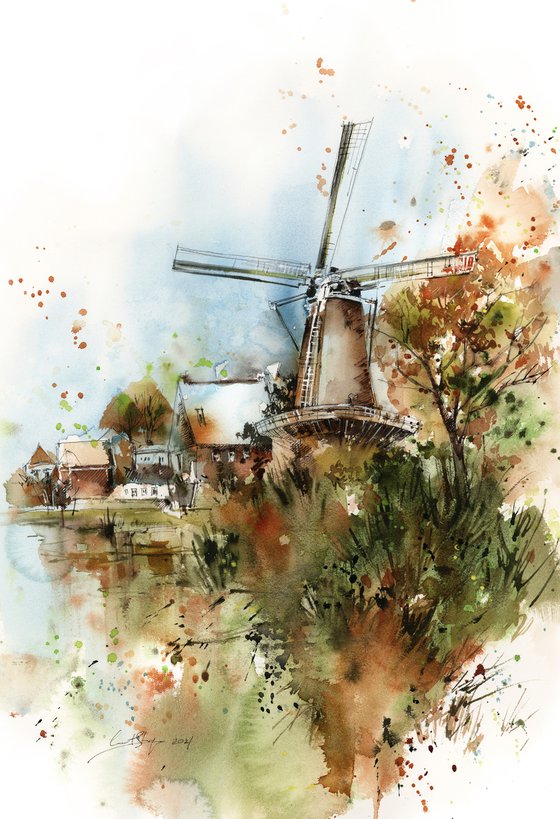 Windmill Autumnal Landscape