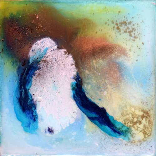Series of Sand & Water V / Abstract / Mixed Media on wooden box by Anna Sidi-Yacoub