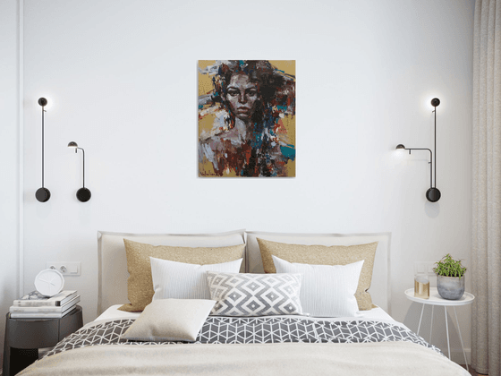 Abstract woman portrait on Gold Original acrylic painting