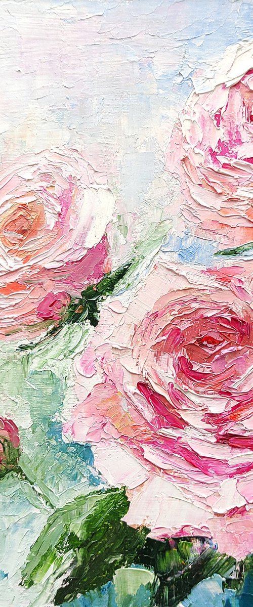 Pink Roses Painting Floral Art by Yulia Berseneva