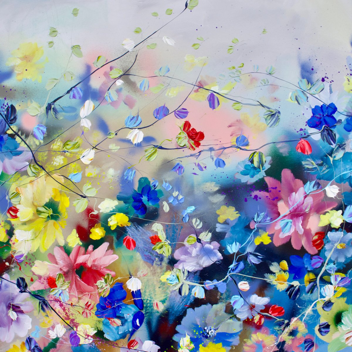 Square acrylic painting with flowers „Komorebi XI” Acrylic painting by Anastassia Skopp Artfinder