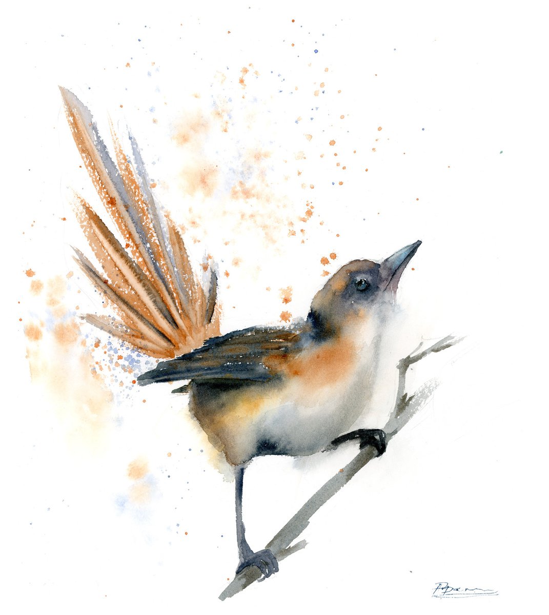 Bird on the branch (11.3x13) by Olga Shefranov (Tchefranova)