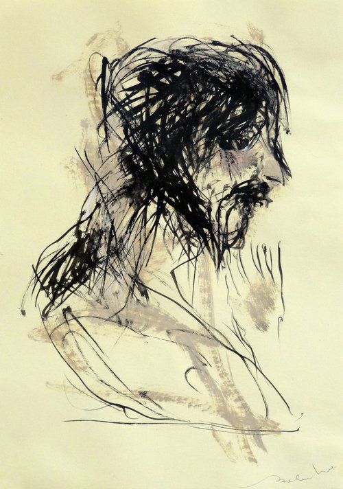 PORTRAIT E5, original ink sketch on paper 21x29 cm by Frederic Belaubre