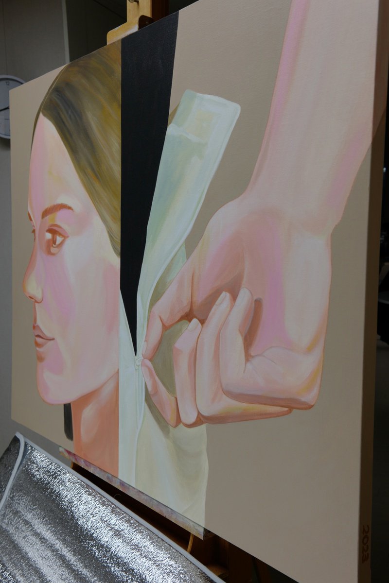 Expressive Portrait Acrylic Painting By Young Park, 46 X 36", Go Out, Original Artwork