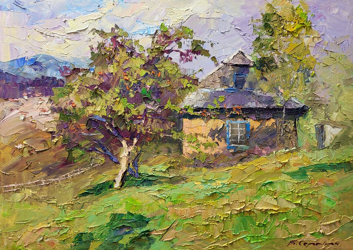 Impressionistic Landscape Oil Painting By Boris Serdyuk, 28 X 20, Apple, Original Artwork