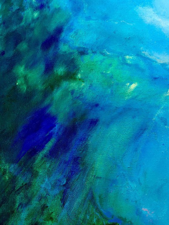 Undersea - original undersea or underwater oil art painting on stretched canvas