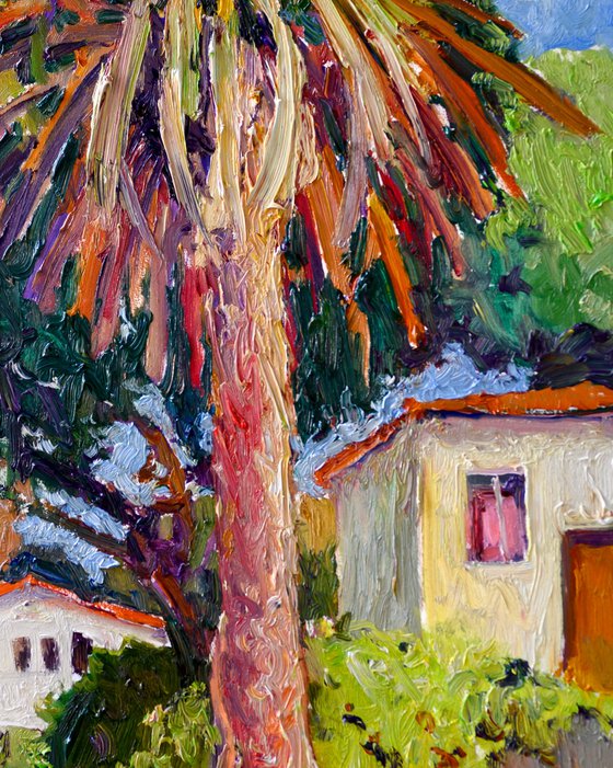 Two Palm Trees and Hispanic Houses, Landscape from California