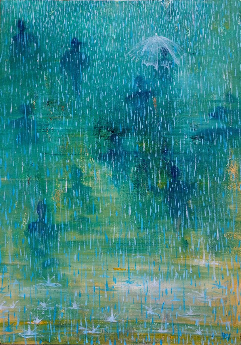 Impressionistic Cityscapes Oil Painting By Serhiy Roy, 17 X 23", Rainy Symphony., Original Artwork