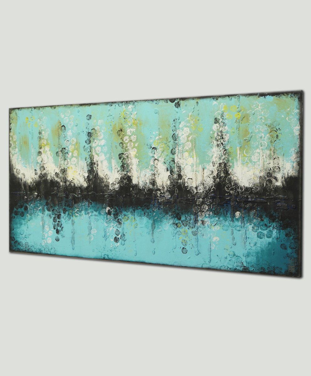 Abstract Acrylic Painting By Ronald Hunter, 55 X 28", Boiling Bubbles Landscape, Original Artwork