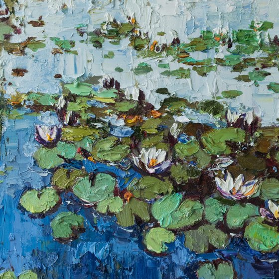 White Water Lilies - Impasto Original Oil painting