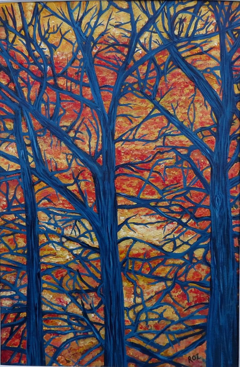 Orange Sky Blue Tree by Roz Edwards