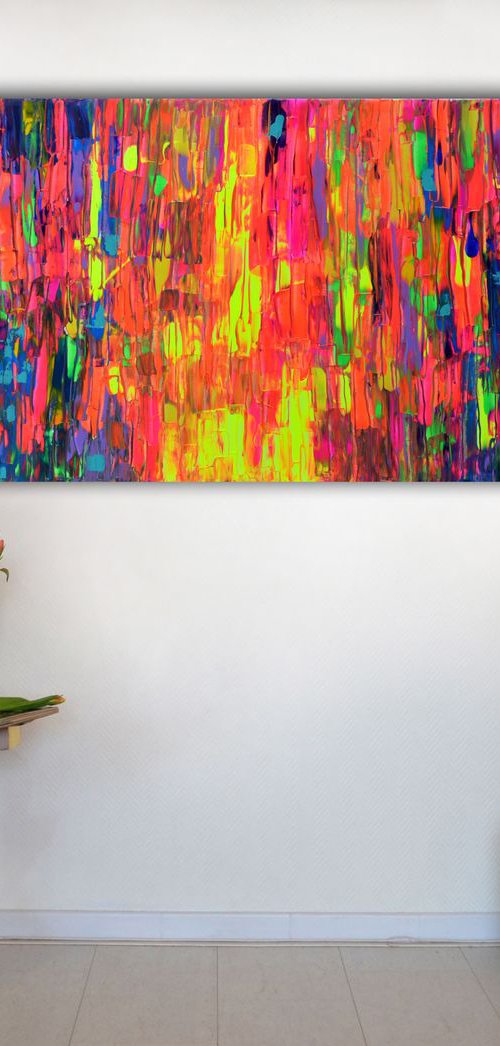 Gypsy Girl Dancing in the Night II - 150x60x2 cm - Big Painting XXXL - Large Abstract, Supersized Painting - Ready to Hang, Hotel Wall Decor by Soos Tiberiu