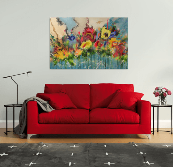 "Flowers floating in water"  XL Abstract Painting