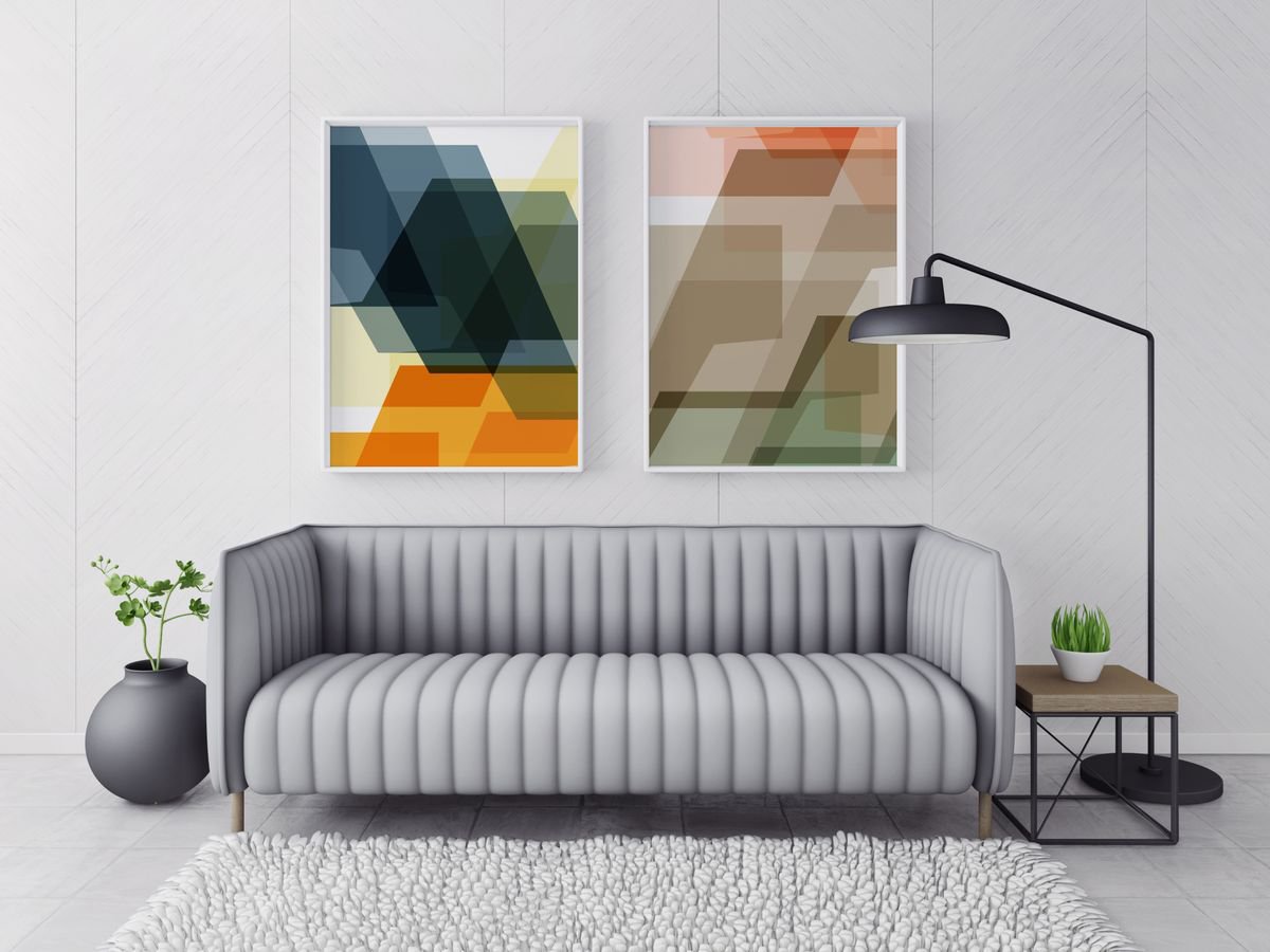 Geometric Abstract Print By Leigh Bagley, 28 X 39", Fenton Blue, Original Artwork