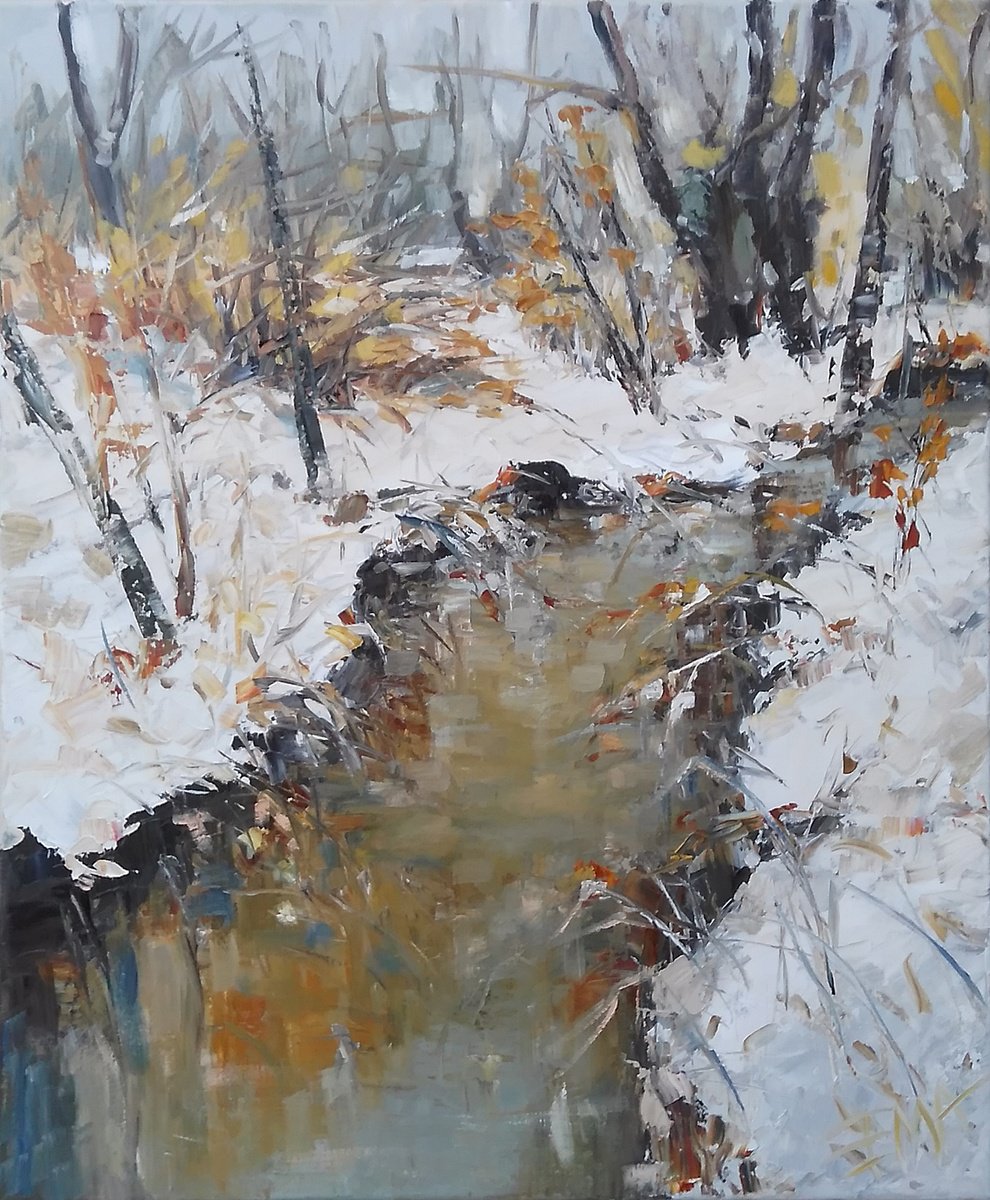 DECEMBER, 50x60cm, snow river landscape by Emilia Milcheva