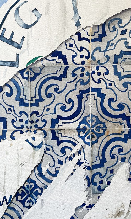 Torn Beauty: Portugal Blue Azulejo Tiles by Irina Kurganskaya