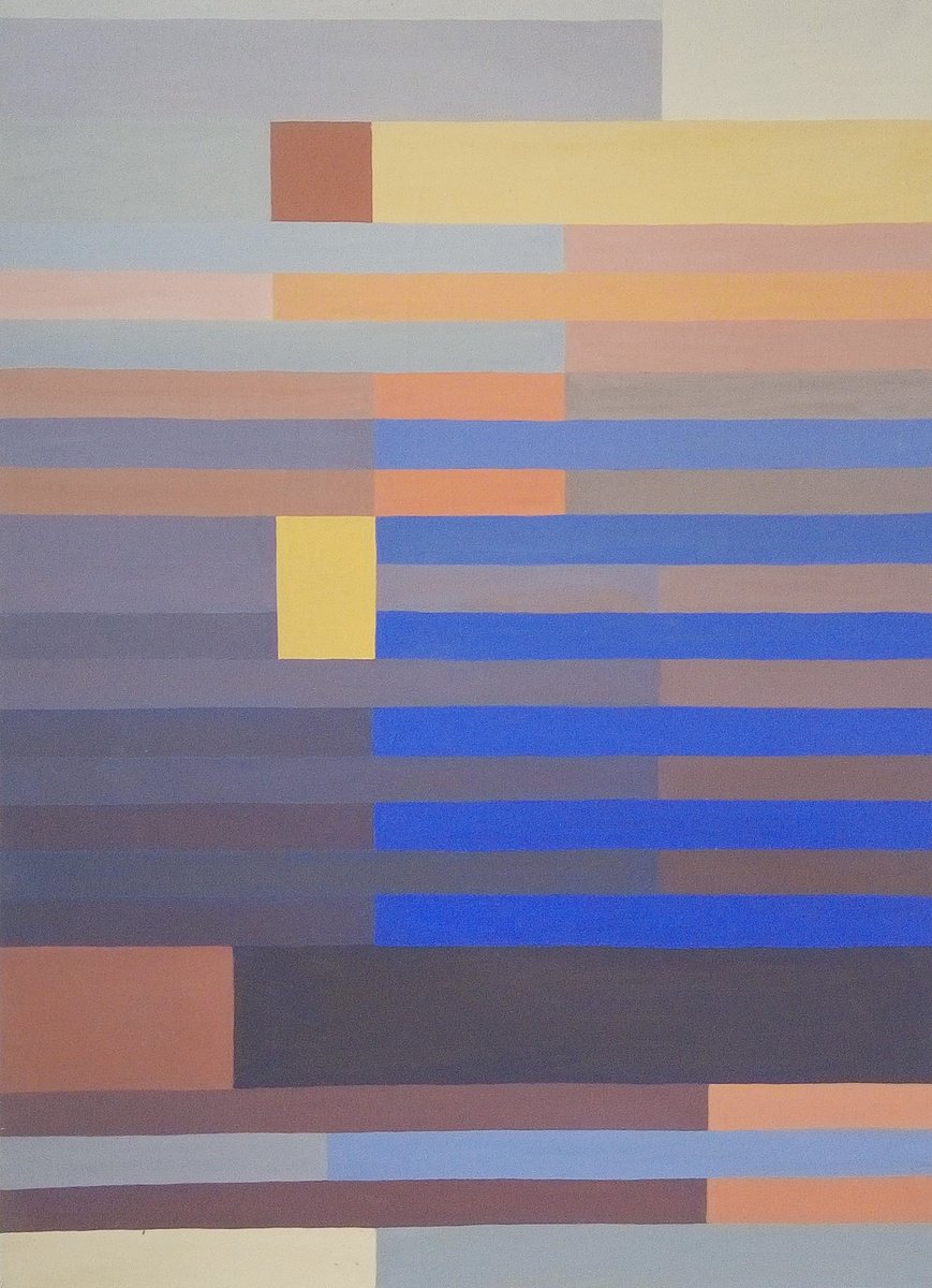 Geometric Abstract Acrylic Painting By Michael Rofka, 20 X 28", Blue Steps, Original Artwork