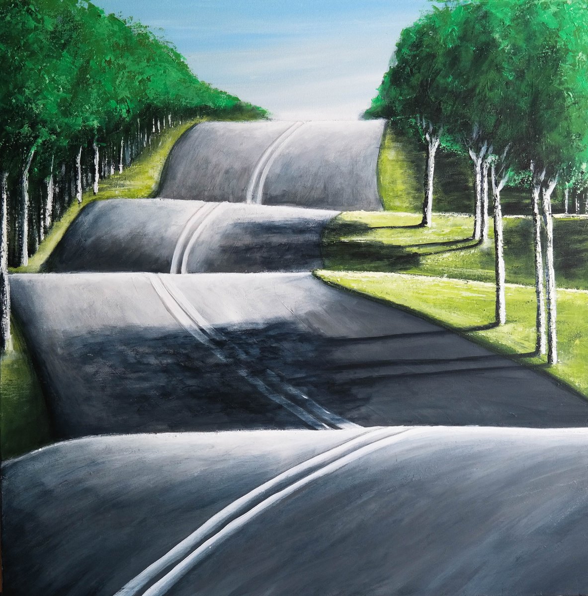 Impressionistic Landscape Acrylic Painting By Danijela Dan, 31 X 31, Spring Road Ii, Original Artwork