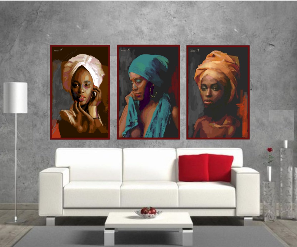 Expressive Portrait Painting By Joe Mcharg, 87 X 41, Three Scarves Mounted 87X 41, Original Artwork