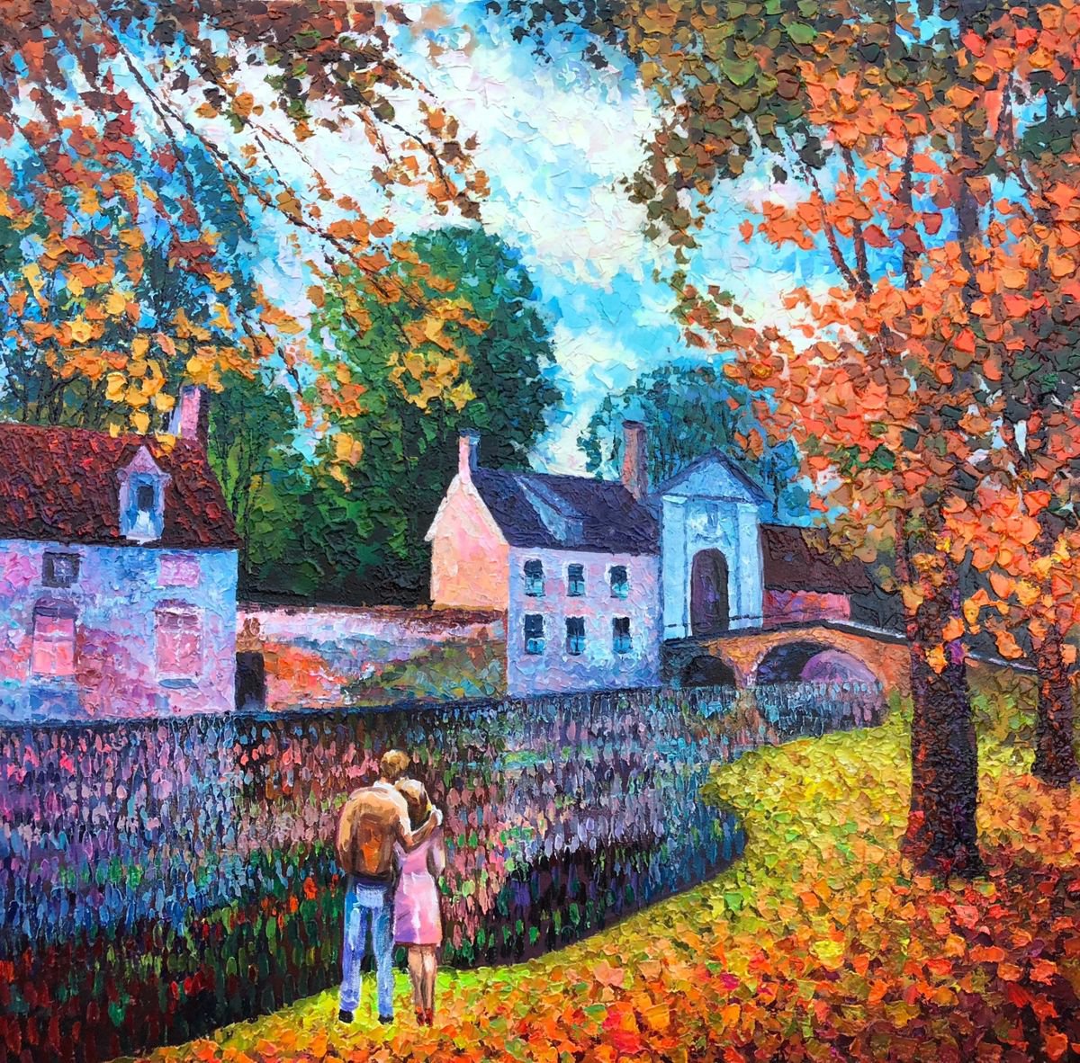 Keeping Time By the River 36 x 36 Original Painting by Alexander Antanenka by Alexander Antanenka