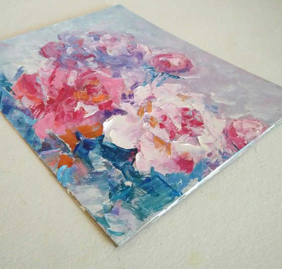 Peonies Painting Original Art Pink Floral Artwork Abstract Small Flower Wall Art